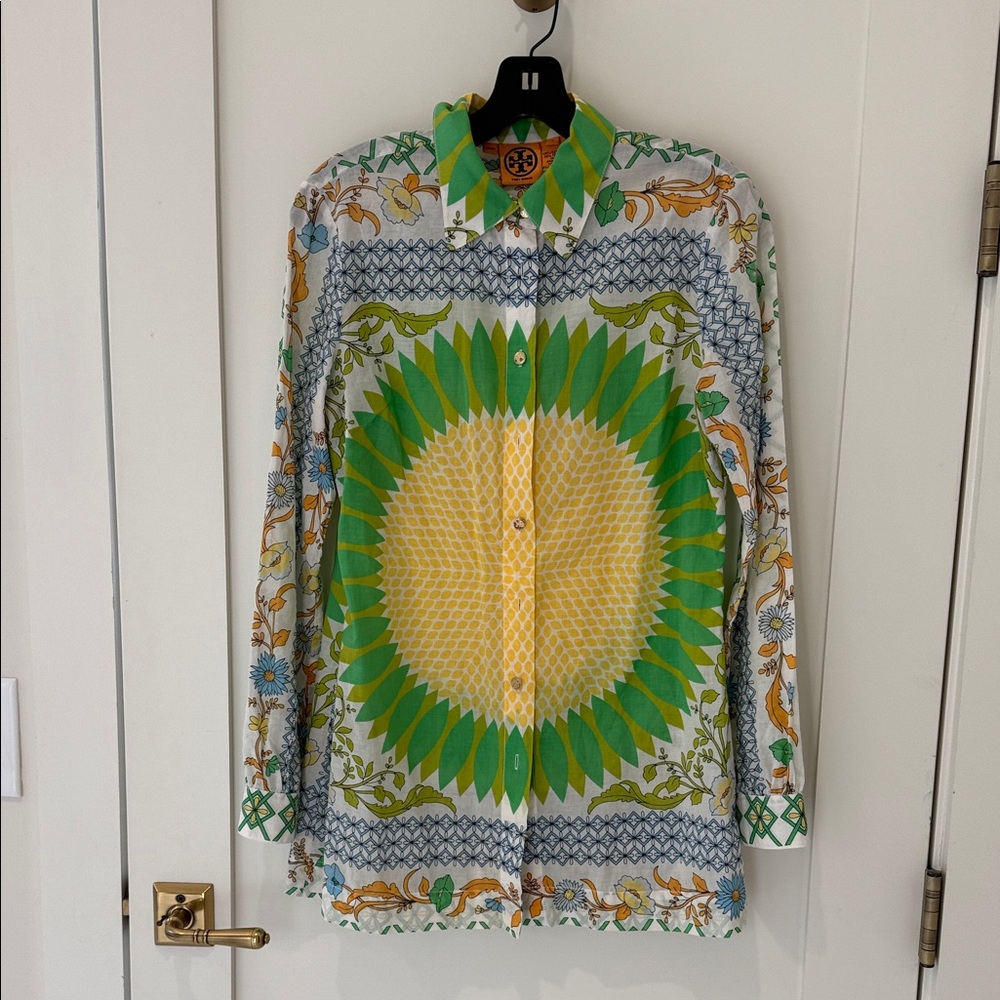 Tory Burch Vintage Colorful Patterned Button-Up Shirt